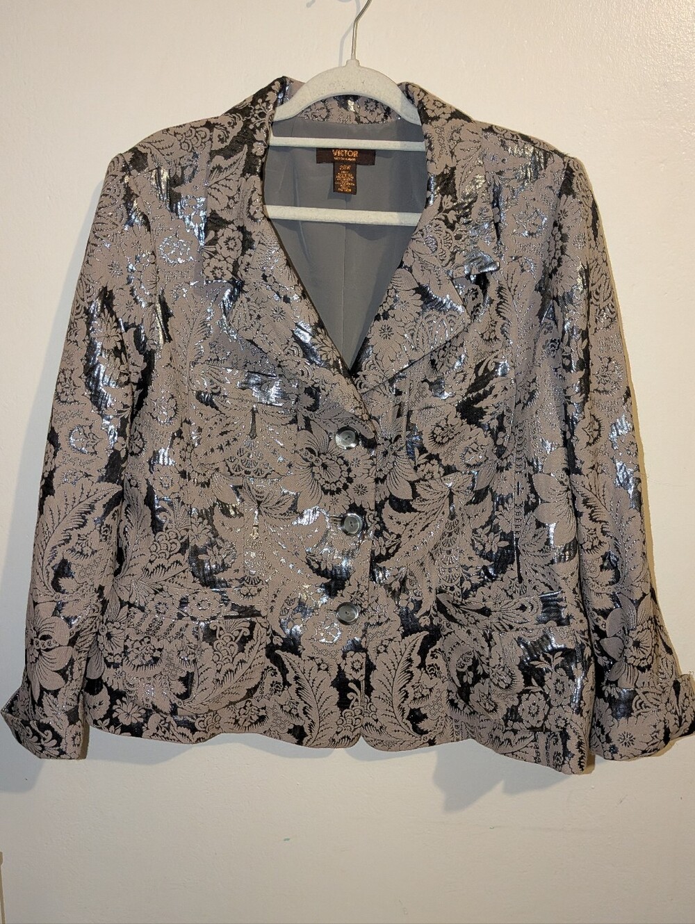 Viktor Gray Floral Brocade Blazer Size 20W
